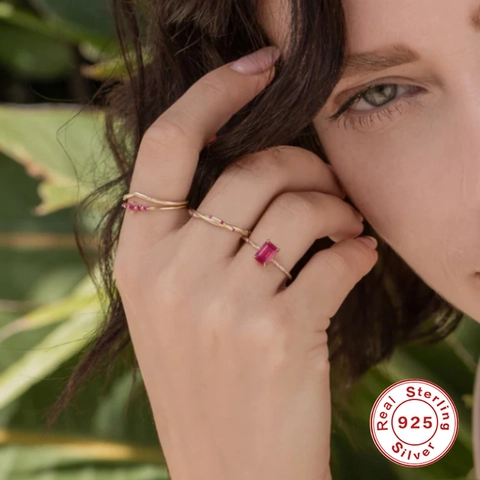 Anillo de Banda de Torsión de Plata de Ley 925 para Mujer Chapado en Oro Incrustado de Circonia Joyería de Moda
