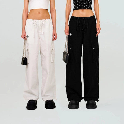 Pantalón Cargo Mujer Algodón Poliéster Cordón Ajustable Pierna Ancha Streetwear Multi Bolsillos Pantalón Casual