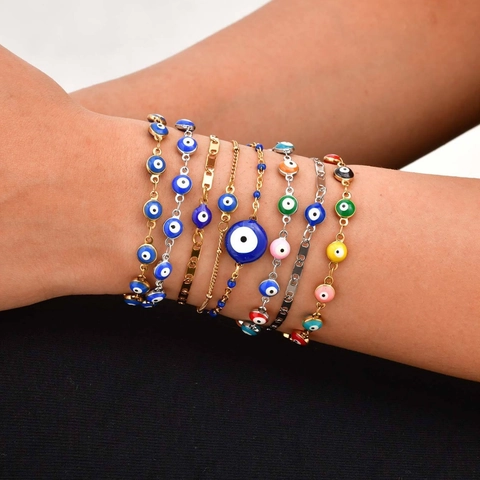 Evil Eye Armband Edelstahl Emaille Tropföl Verstellbare Kette Modeschmuck Für Frauen Glücksbringer Elegant