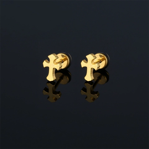 Stainless Steel Cross Stud Earrings Vacuum Plated Gothic Trendy Punk Style Fashion Accessories For Men And Women