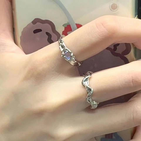 Irregulärer Wellenring Legierung Synthetischer Mondstein Geometrisch Offen Verstellbar Minimalistischer Fingerschmuck Unisex