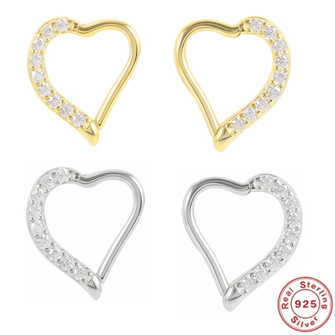 925 Sterling Silver Heart Nose Ring Hoop Cubic Zirconia Inlaid Cartilage Earring Helix Daith Piercing Jewelry For Women
