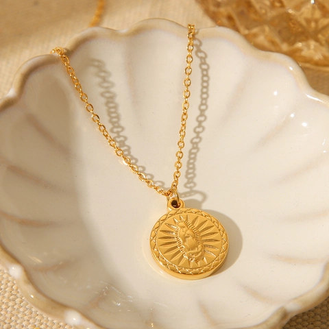 Maagd Maria Engel Reliëf Ronde Hanger Ketting Roestvrij Staal Verguld Minimalistische Mode Sieraden Vrouwen