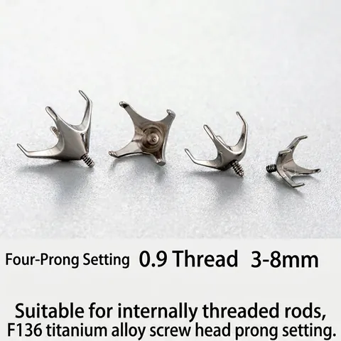 Titanium Alloy Four-Prong Zircon Claw Setting Threaded Screw Head Component For Piercing Jewelry Making Findings F136