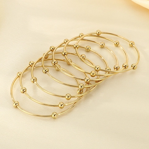 Bracciale Rigido Minimalista In Acciaio Inossidabile Da Donna Con Perline Tonde Gioielli Geometrici Impilabili Oro Argento Oro Rosa Moda