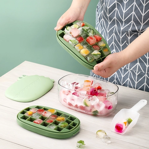 Moule À Glaçons Crocodile En Silicone Avec Couvercle Boîte De Rangement Pelle À Glace Rond Carré Moule À Glace Cartoon