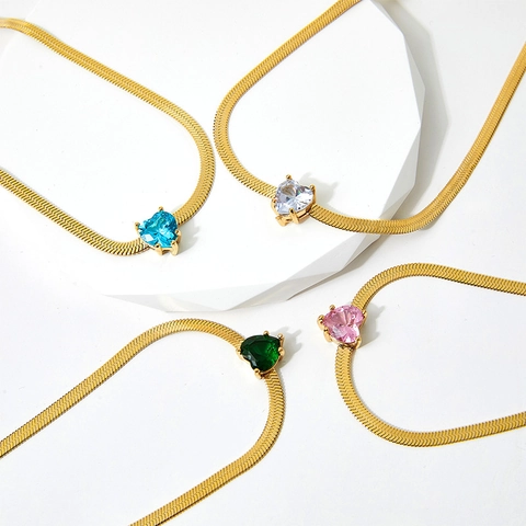 Hart Hanger Ketting Roestvrij Staal Zirkonia Verguld Slangenketting Minimalistische Sleutelbeen Sieraden Voor Vrouwen