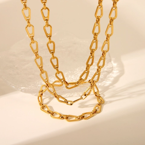 18K Vergulde Roestvrijstalen Ketting En Armband Voor Dames Geometrische Schakelketting Waterdicht Hypoallergeen Sieraden