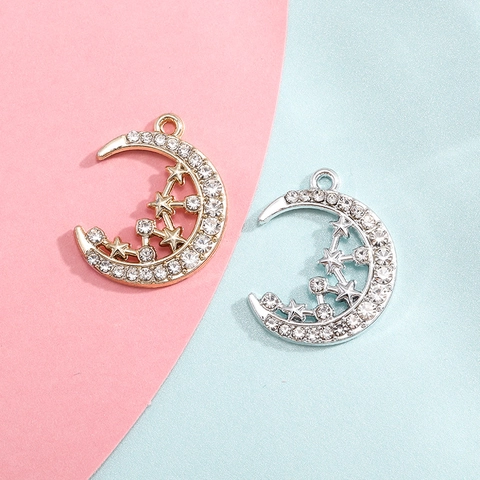 Alloy Moon Star Charms With Rhinestone Shiny Pendant For DIY Jewelry Making Necklace Earrings Bracelet Accessories