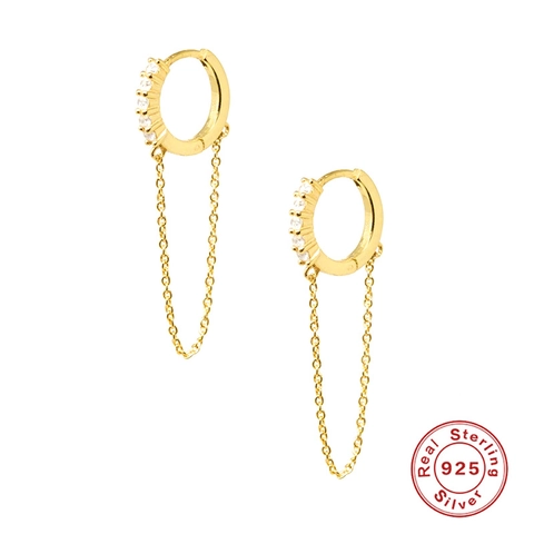 925 Sterling Zilveren Hoop Oorbellen Voor Vrouwen Met Zirconia Geplaveide Franje Ketting Kwastje Minimalistische Sieraden