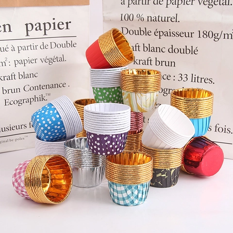 Cupcake Förmchen Metallic Aluminiumfolie Papier Muffinformen Hitzebeständig Gerollter Rand Backen Kuchenformen Fettbeständig