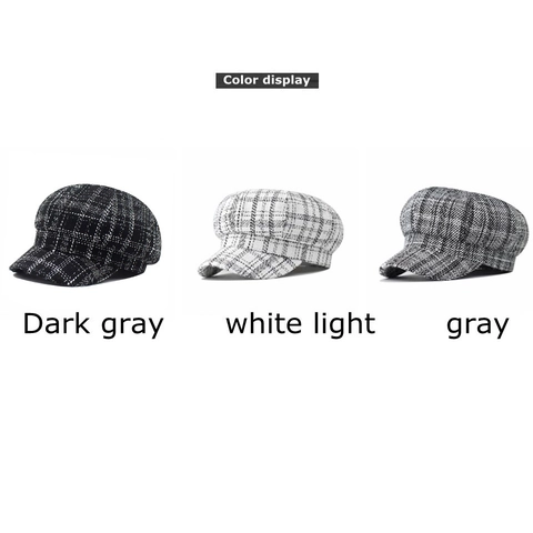 Newsboy Cap Tweed Plaid Octagonal Hat Retro British Style Autumn Winter Warm Beret For Women