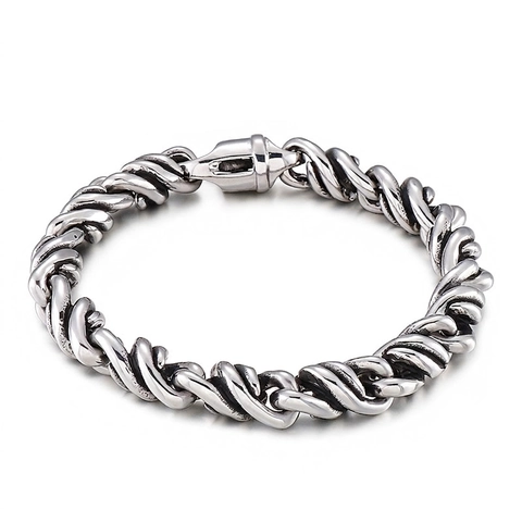 Bracelet Chaîne Pour Homme Acier Inoxydable 316L Design Corde Torsadée Style Punk Industriel Bijoux En Métal Rétro