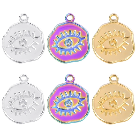 Evil Eye Round Pendant Stainless Steel Irregular Embossed Relief Charm For Necklace Bracelet DIY Jewelry Making