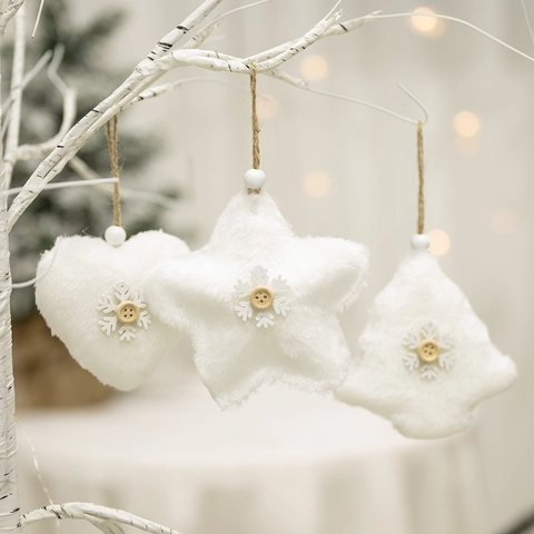 Ornamenti Appesi In Peluche Di Natale Pelliccia Sintetica Legno Cuore Stella Albero Decorazioni Per Albero Di Festival