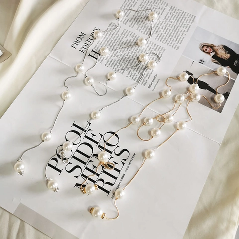 Faux Artificial Pearl Waist Chain Belt For Women Thin Alloy Metal Long Tassel Elegant Decorative Dress Accessory Sweet Style
