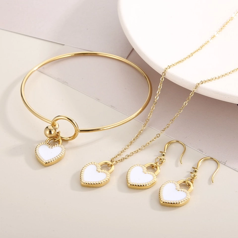 Collana Orecchini E Bracciale In Acciaio Inossidabile Pendente A Cuore Smalto Bifacciale Accessori Per Donna