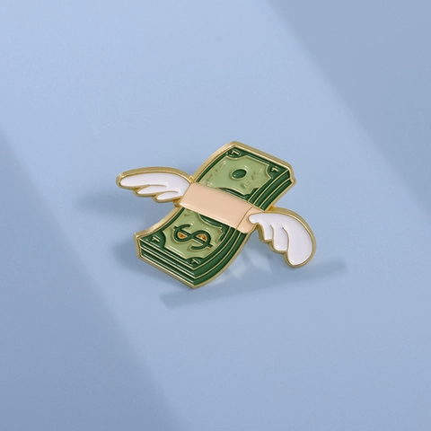 Pin De Esmalte Creativo Dólar Volador Dinero Divertido Con Alas Broche De Aleación Insignia De Dibujos Animados Para Mochila Ropa