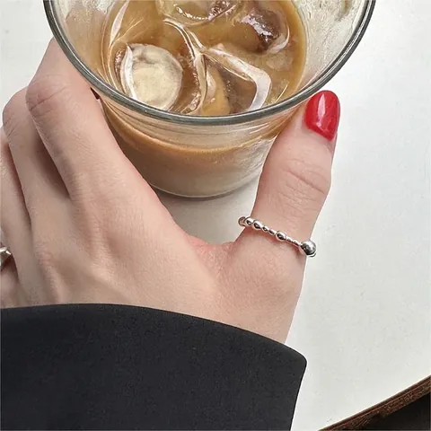 925 Sterling Silver Beaded Open Ring Adjustable Minimalist Korean Style Ball Bead Finger Jewelry For Women