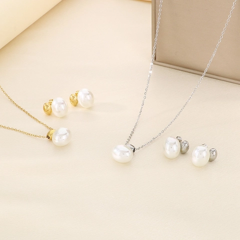 Collana E Orecchini Eleganti Con Künstliche Perle Di Conchiglia Barocche E Acciaio Inossidabile Gioielli Minimalisti Donna Ins