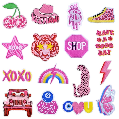 Bestickte Aufbügler Rosa Cartoon Muster Dekorative Applikationen Für Kleidung Taschen DIY Stoff Zubehör