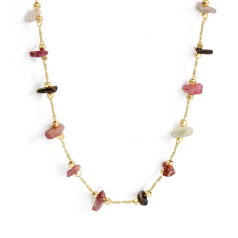 Bohemian Natural Crushed Stone Necklace Gold Plated Alloy Chain Irregular Gemstone Minimalist Jewelry For Women