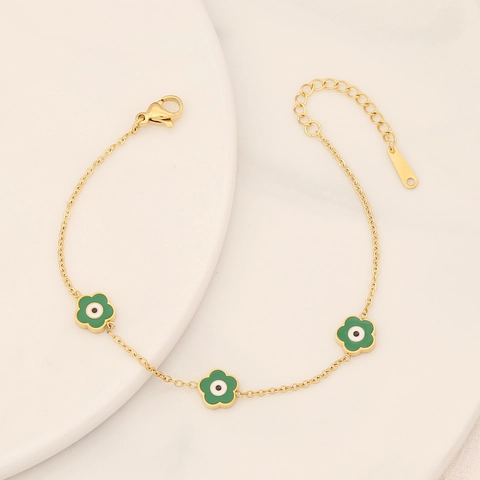 Flower Evil Eye Bracelet Stainless Steel Enamel Sweet Elegant Adjustable Hand Jewelry For Women Spring Colors Gift