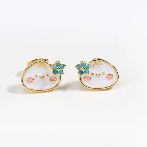 Cute Cartoon Bun Enamel Copper Ear Studs White Small Steamed Bread Earrings For Girls Women Fashion Jewelry