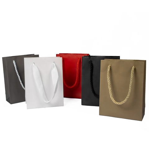 Cardboard Paper Gift Bags Handheld Packaging Bags With Handles Solid Color Matte For Jewelry Shopping Party Favors