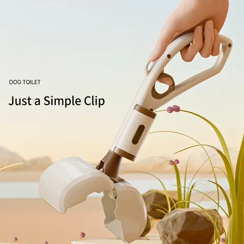 Portable Pet Poop Scooper ABS Plastic Long Handle Integrated Waste Bag Dispenser Dog Waste Picker Cleaning Tool Jaw Design