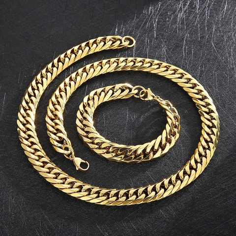 Herren Halskette Und Armband Edelstahl Vergoldet Panzerkette Hip Hop Schmuck Poliert Für Männer