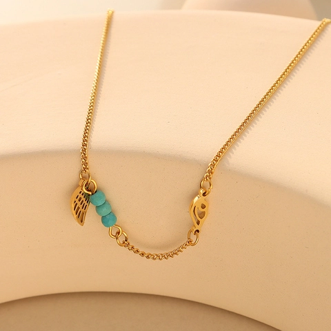 Anklet Titanium Steel 18K Gold Plated Turquoise Beads Wing Evil Eye Charm Bohemian Adjustable Foot Jewelry For Women