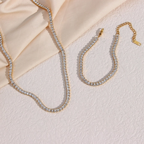 Collana Tennis in Acciaio Inossidabile con Zirconia Quadrata Placcata in Oro 18K Gioielli di Lusso per Donna Moda