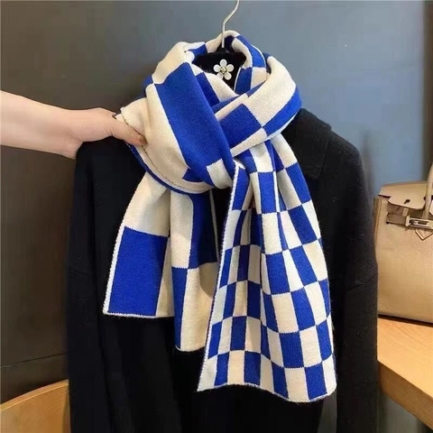 Sciarpa In Maglia A Scacchi Scialle Caldo Invernale Plaid Scaldacollo Morbido Moda Versatile Per Donne Studentesse