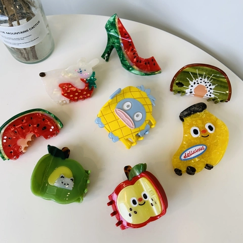 Simpatiche Mollette Per Capelli Forma Frutta Animale Acetato Pinza Squalo Stile Coreano Dolce Per Donne Ragazze Estate