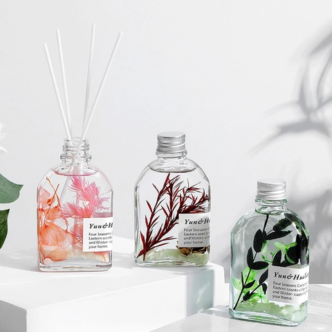 Reed Diffuser With Preserved Flowers Luminous Glass Bottle Essential Oil Long Lasting Fragrance Decorative Ornaments
