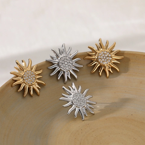 Sonnenblumen Ohrstecker 316 Edelstahl Strass Eingelegt Sonnenblume Geometrischer Eleganter Schmuck Für Damen