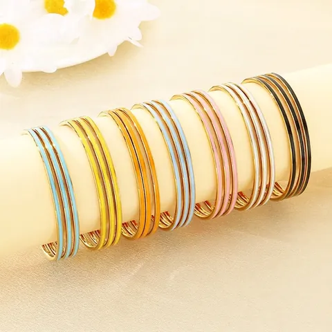 Braccialetti In Acciaio Inossidabile Smalto Colorato Impilabili Sottili Lucidati Minimalista Moda Gioielli Per Donna