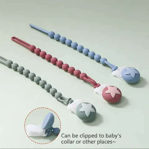 Catenella Portaciuccio In Silicone Supporto Massaggiagengive Cinturino Anti Caduta Con Clip Stella Squalo Neonati