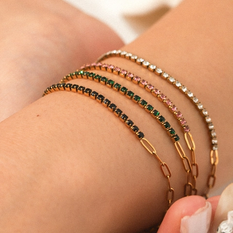 Spliced Bracelet Stainless Steel Paperclip And Zircon Tennis Chain Gold Plated Elegant Jewelry For Women