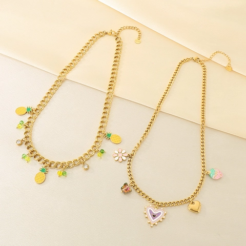 Collana In Acciaio Inossidabile Placcato Oro Con Ciondoli Frutta In Smalto Ananas Avocado Anguria Gioielli Per Donne Ragazze