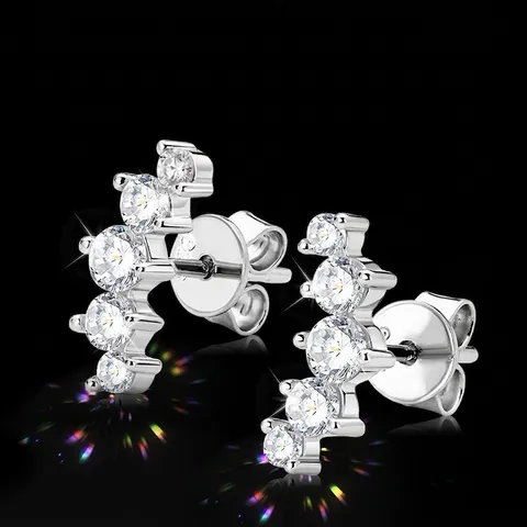 Luxury 925 Sterling Silver Moissanite Stud Earrings Women Curved D Color Inlaid Gold Plated Fashion Jewelry Earring