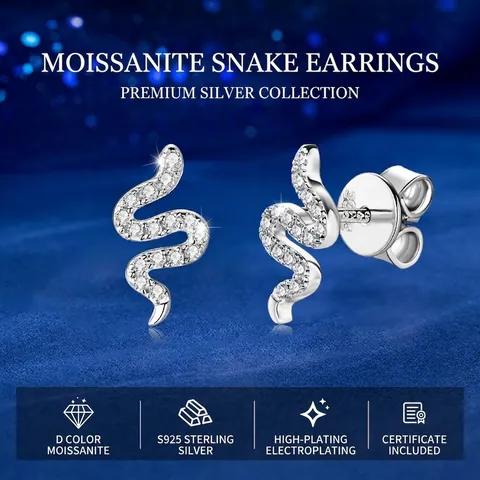 925 Sterling Zilver Moissaniet Slang Oorknopjes Voor Vrouwen D Kleur Moissaniet Slangenvorm Hypoallergene Oorbellen Sieraden