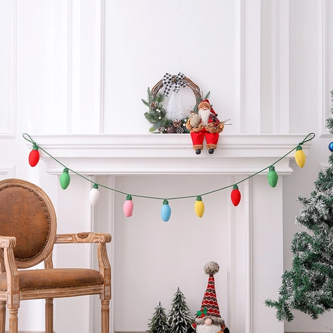 Christmas Bulb Garland Colorful Knitted Crochet Hanging Ornament Festive Holiday Fireplace Decor Multi Color Novelty