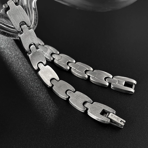Bracciale ID Da Uomo Acciaio Inossidabile Piastra Liscia Catena A Maglia Stile Hip Hop Industriale Gioielli Minimalisti