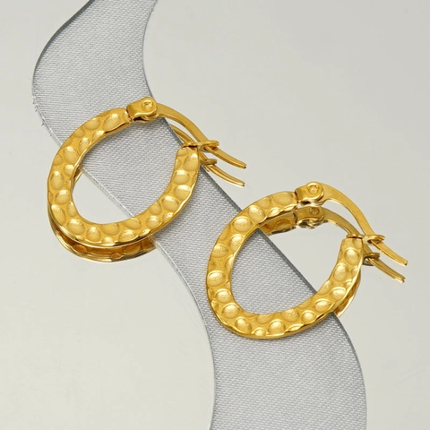 Pendientes De Aro Martillados Ovalados De Acero Inoxidable Chapado En Oro De 18K Joyas De Moda Clásicas Geométricas Para Mujeres