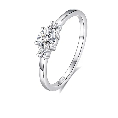 Moissanite Ring 925 Sterling Silver Round Cut Cubic Zirconia Classic Engagement Jewelry Accessory For Women