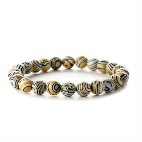 Natural Stone Malachite Cat Eye Bead Bracelet For Women Men Multicolor Striped Elastic Strand Beaded Energy Jewelry Gift