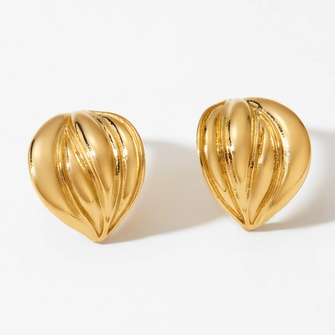Orecchini A Lobo Cuore Palloncino Minimalisti Acciaio Inossidabile 316 Placcato Oro PVD Texture Pieghettata Costine Gioielli Donna
