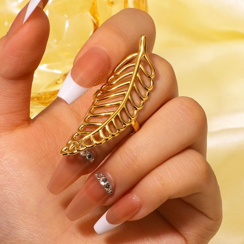 Hohlblatt Ring Edelstahl Verstellbar Asymmetrisch Vergoldet Schmuck Für Frauen Wasserdicht Hypoallergen